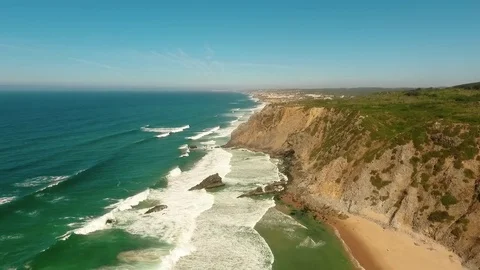 Cliffs and beaches of the western coast of Portugal aerial Stock Footage 72288049