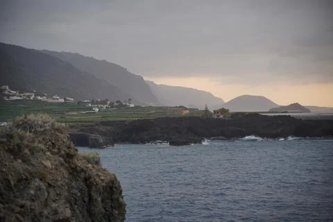 Cliffs and  coast of San Marcos. Icod de los Vinos. Tenerife. Aerial Stock Photos