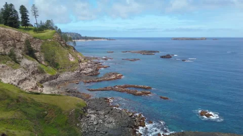 Cliffs and colourful scenery at Point Ross, Kingston, Norfolk Island Stock Footage 149004833