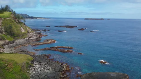 Cliffs and colourful scenery at Point Ross, Kingston, Norfolk Island Stock Footage 149008979