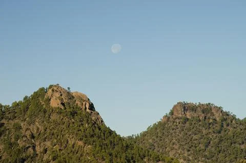 Cliffs and full moon. Stock Photos