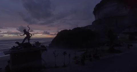 Cliffs and hindu monument by sunset Stock Footage 71826116