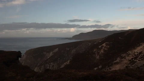 Cliff's and Mountains on the Oceans Edge. Achill Island. 4K60 Stock Footage 239486614