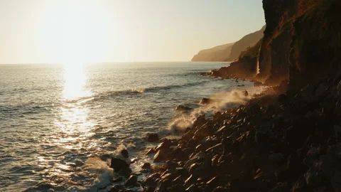 Cliffs And Ocean At Sunset Aerial Stock Footage 191106780