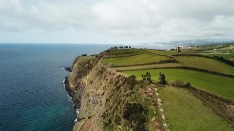Cliffs and pastures on island Video stock 105030647