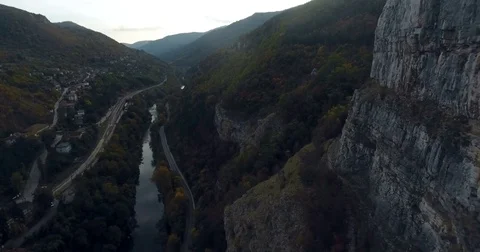 Cliffs And River 4K Aerial View Stock Footage 81220050