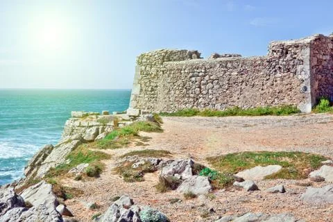 Cliffs and rocks on the Atlantic ocean coast in Sintra in a beautiful summe.. Stock Photos