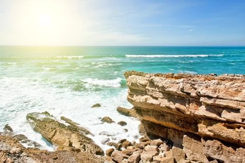 Cliffs and rocks on the Atlantic ocean coast in Sintra in a beautiful summer Stock Photos