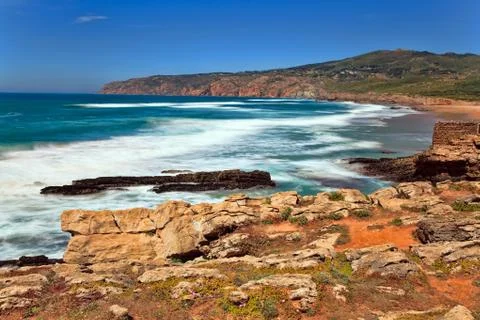 Cliffs and rocks on the Atlantic ocean coast in Sintra . Portugal Stock Photos