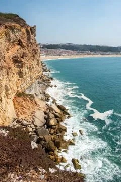 Cliffs and sea of Nazare Stock Photos