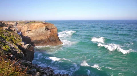 Cliffs and sea in Ribadeo, Spain Stock Footage 57227684
