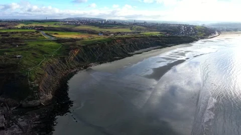 Cliffs and shining beach in backlight near Boulogne-sur-Mer Stock Footage 347177840