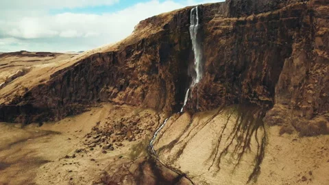 Cliffs and waterfall in Iceland Stock Footage 154859046