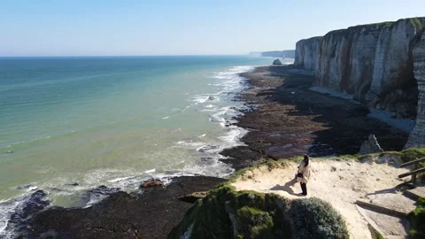 Cliffs and Waters of Etretat Stock Footage 306575551