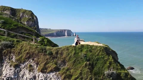 Cliffs and Waters of Etretat Stock Footage 306575552