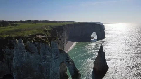 Cliffs and Waters of Etretat Stock Footage 306576562