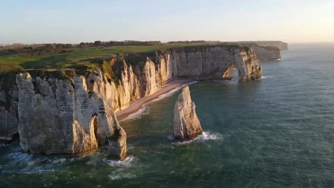 Cliffs and Waters of Etretat Stock Footage 306576663