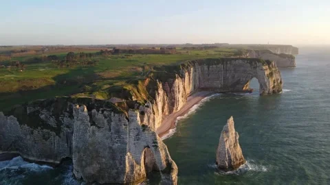 Cliffs and Waters of Etretat Stock Footage 306576686