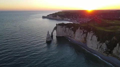 Cliffs and Waters of Etretat Stock Footage 306576851