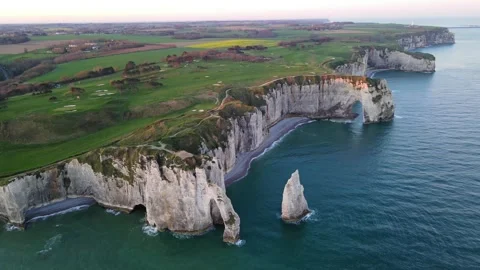 Cliffs and Waters of Etretat Stock Footage 306577066