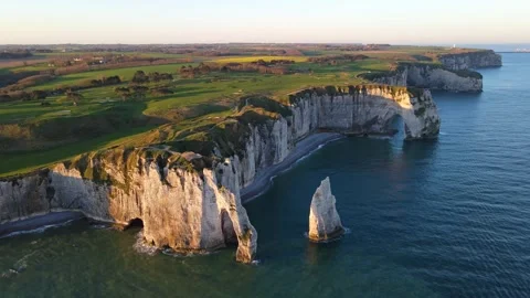Cliffs and Waters of Etretat Stock Footage 306577324
