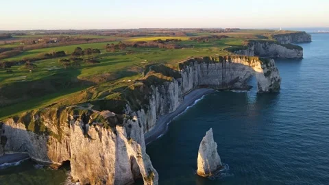 Cliffs and Waters of Etretat Stock Footage 306577361