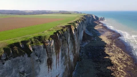 Cliffs and Waters of Etretat Stock Footage 306577665