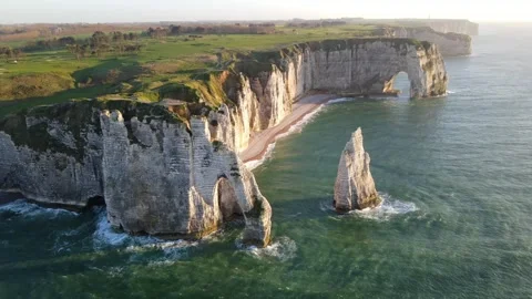 Cliffs and Waters of Etretat Stock Footage 306577666