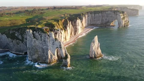 Cliffs and Waters of Etretat Stock Footage 306577676