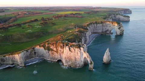 Cliffs and Waters of Etretat Stock Footage 306578030