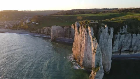 Cliffs and Waters of Etretat Stock Footage 306578348