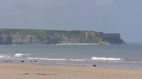 Cliffs at Arromanches, D-Day Gold Beach, Omaha Beach Stock Footage 21761679