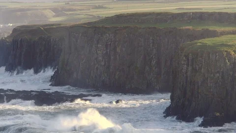 Cliffs Battered by Atlantic Storm Cinematic Causeway Coast Northern Ireland Stock Footage 73126900