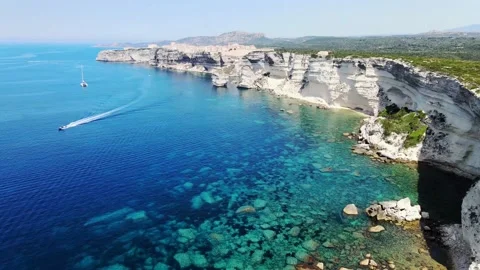 Cliffs of bonifacio with seabed and boats Stock Footage 138323968