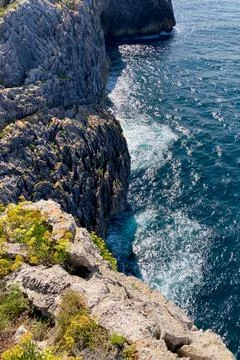 Cliffs at Bufones of Pria in the Cantabrian Sea also known as the Pria Blowholes Stock Photos