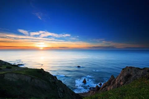 Cliffs Cabo da Roca at sunset, Portugal Stock Photos