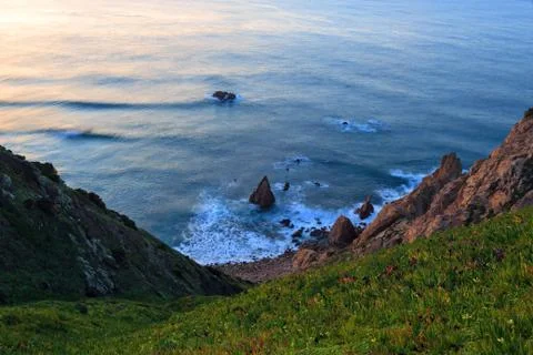 Cliffs Cabo da Roca at sunset, Portugal Stock Photos