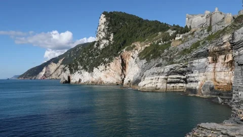 Cliffs of the Cinque Terre coastline, Portovenere, Italy Stock Footage 147989367