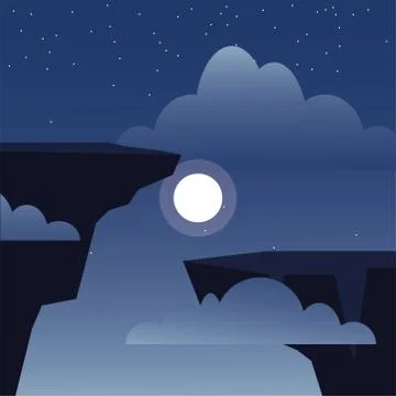 Cliffs clouds and night moon vector design イラスト素材
