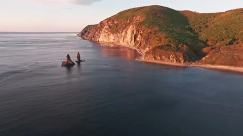 Cliffs on the coast at dawn Stock Footage 266925719