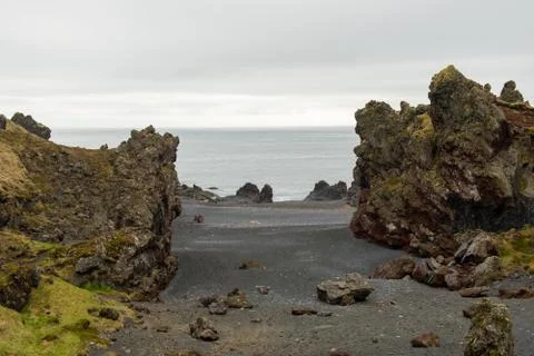 Cliffs of Dritvik in Snaefellsnes Peninsula, Atlantic ocean, Iceland Stock Photos
