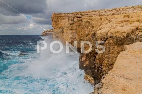 Cliffs of Dwejra, location of the collapsed Azure Window on the island ...