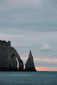 Cliffs of Etretat in the blue hour, Etretat-Normandy Stock Photos