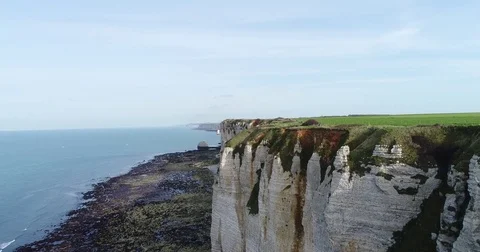 Cliffs in Etretat, France Stock Footage