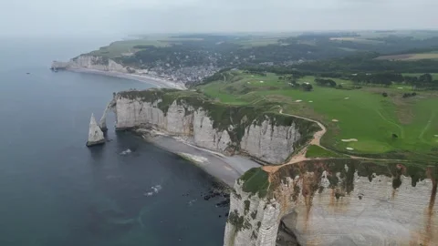 Cliffs Etretat Normandy Drone View, France Stock Footage 249409921
