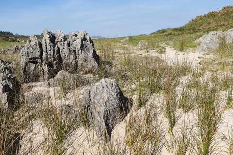 The Cliffs of Hell with beautiful rock formations and coves in Ribadesella .. Stock Photos