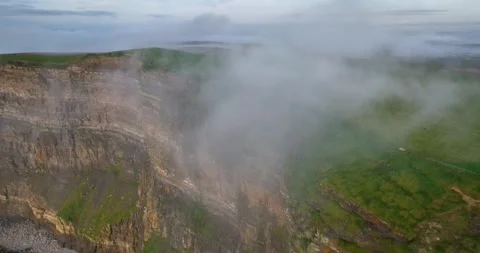 Cliffs of Moher Aerial View with Low Clouds, County Clare, Ireland Stock Footage 338029669