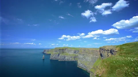 Cliffs of Moher, Ireland - Clouds on Blue Sky Timelapse Stock Footage 87792678