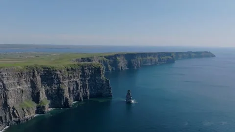 Cliffs of Moher Sea Stack and Sheer Coastline, Aerial Fly Along Stock Footage 341996257