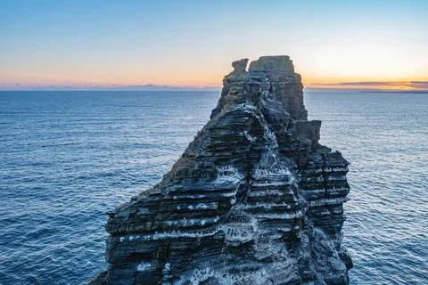 Cliffs of Moher Sea Stack with Seagulls and Puffins at Sunset Stock-Fotos